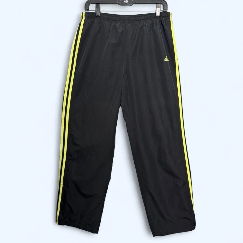 Vintage 2007 Adidas Men's L Black Yellow 3-Stripe Track Pants Y2K Windbreaker